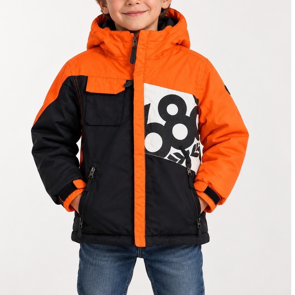 686 Boys Mannual Iconic Insulated Hooded Jacket Orange Black XS Snowboard Ski